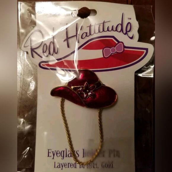 NEW Red Hat HATTITUDE 18 KT GOLD EYEGLASS HOLDER NWT - Picture 1 of 4